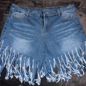Fringe & Frayed Denim Shorts